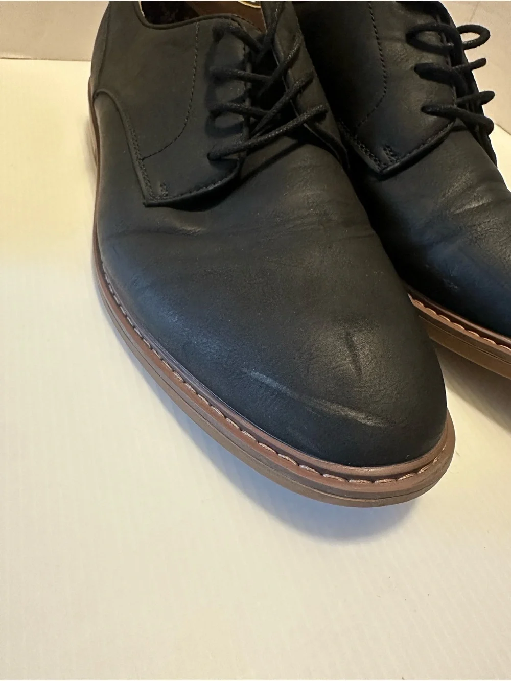 Steve Madden Black Derby Shoes with Brown Welt